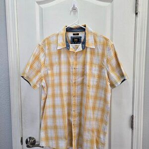 Lee Men's Short Sleeve Button-Up Shirt XL Yellow & White Plaid